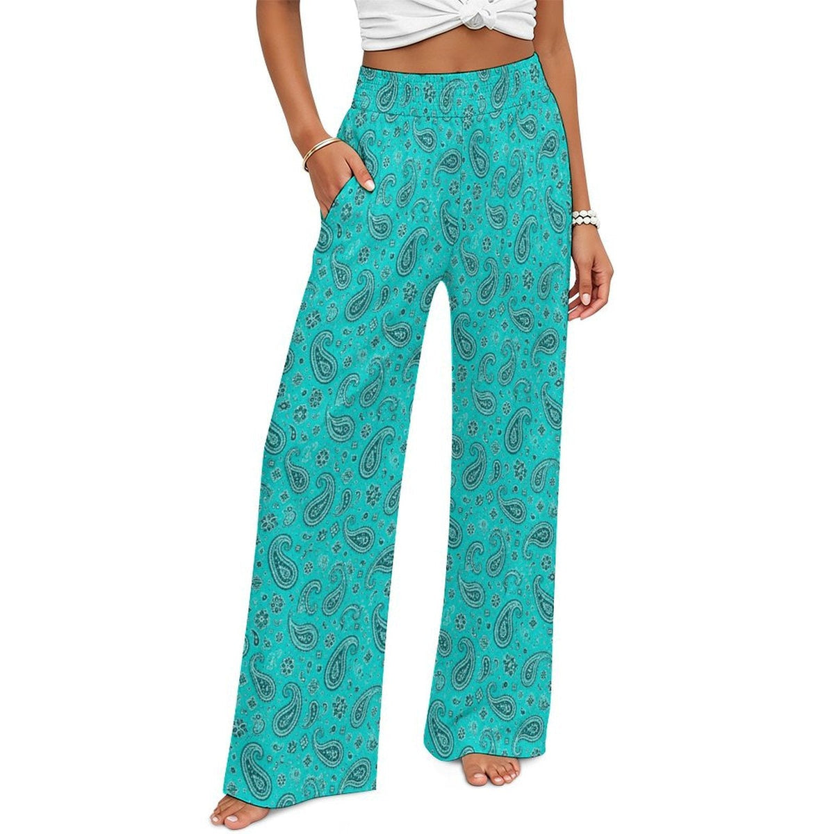 Baha Ranch Turquoise Paisley Bandana Wide Leg Pants