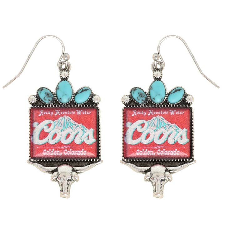 Western Stone Longhorn Coors Water Earrings