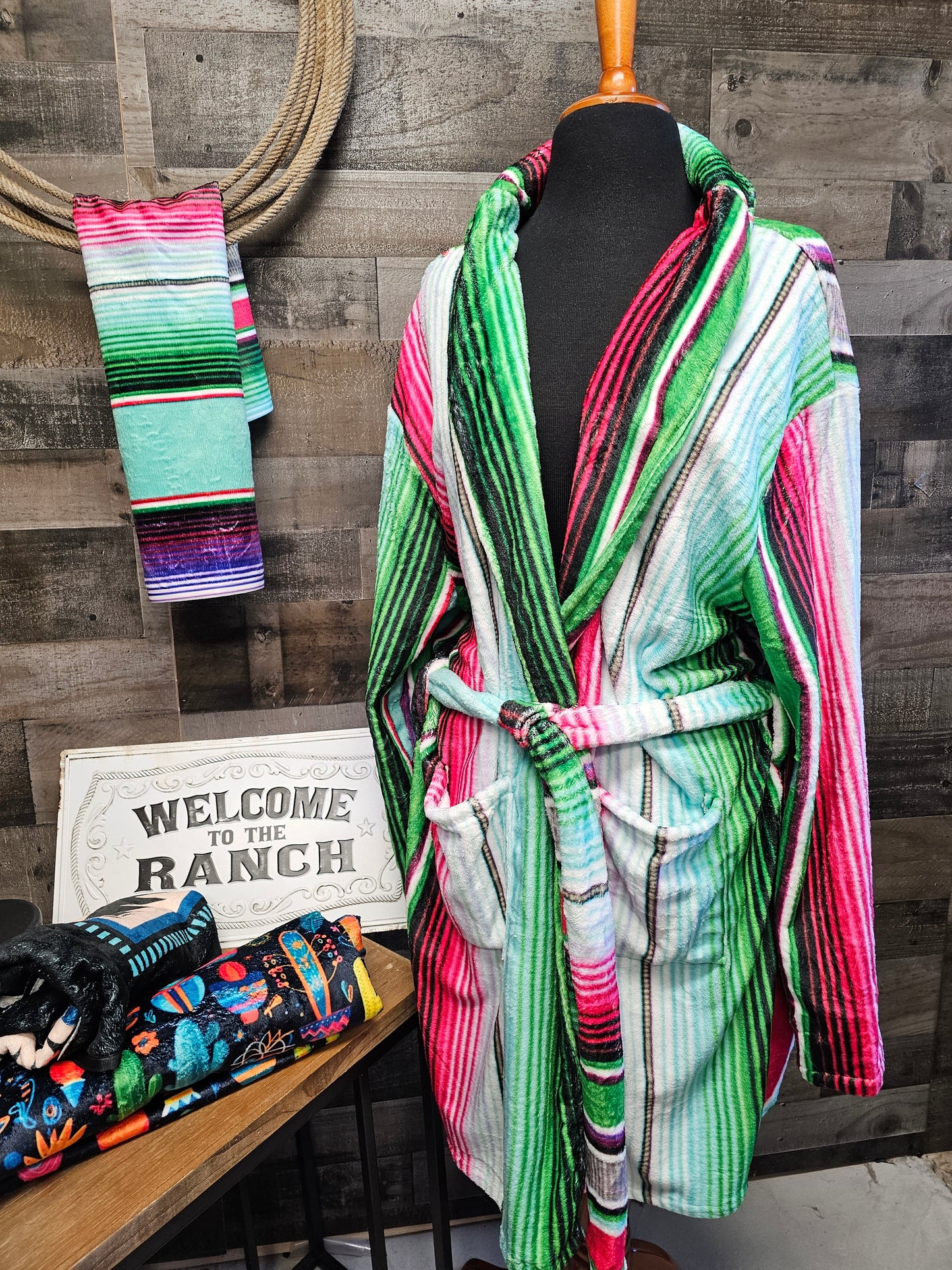 Baha Ranch Turquoise Serape Women's Western Bath Robe