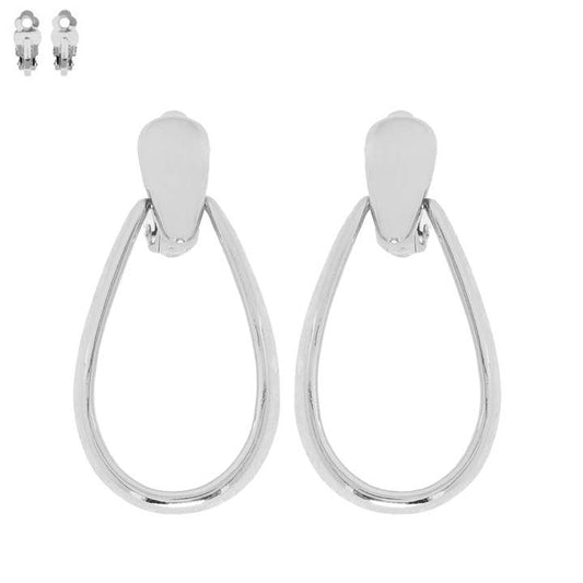 Teardrop Shaped Doorknocker Clip On Earrings SILVER