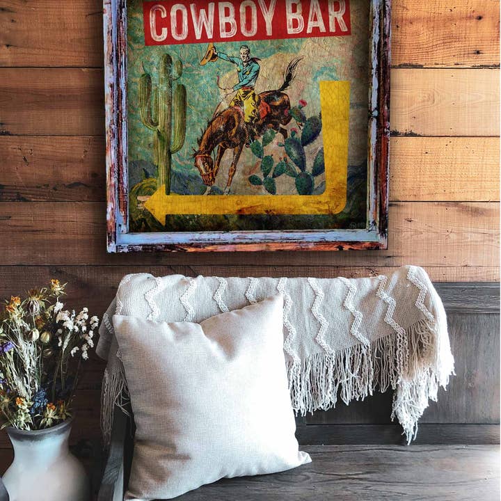 Cowboy Bar Square Art Print On Canvas