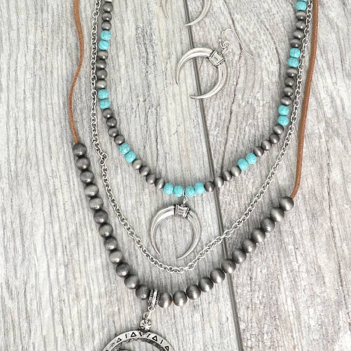 Western Navajo Pearl Squash Blossom Necklace Set