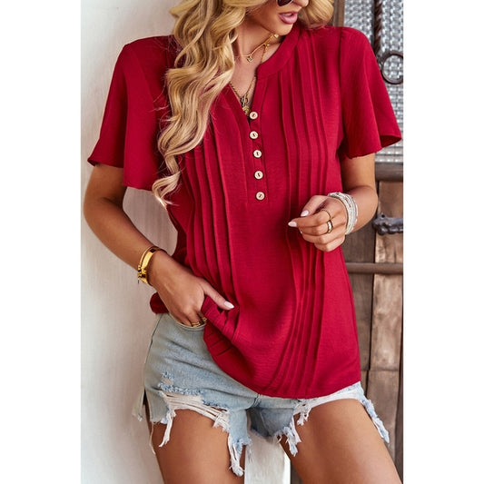 RUFFLE BUTTON BLOUSE