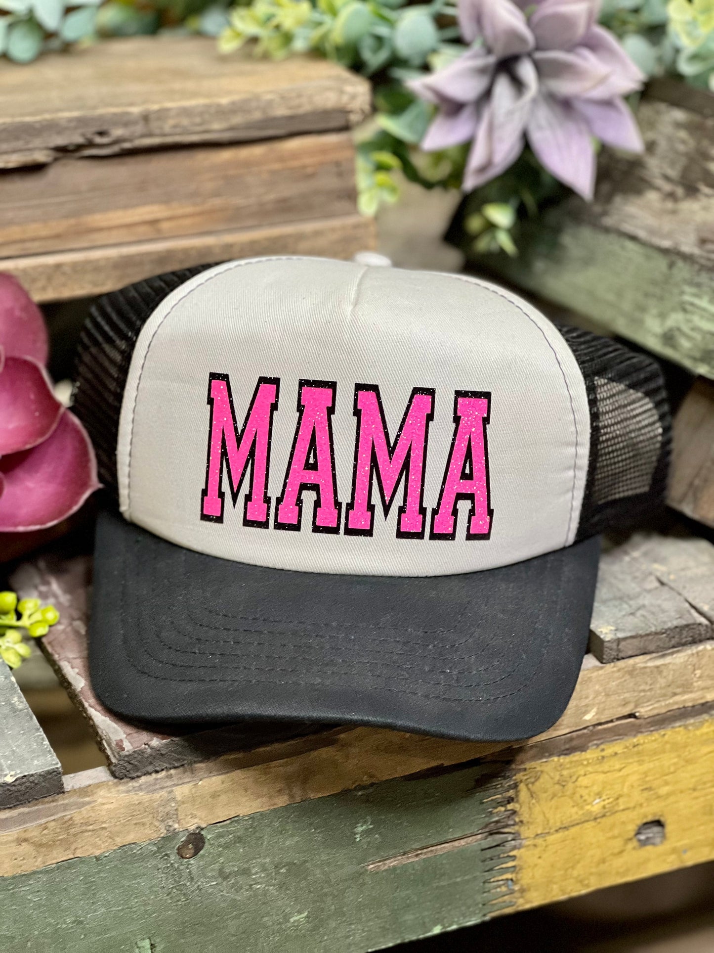 Mama Trucker Cap with Pink Glitter