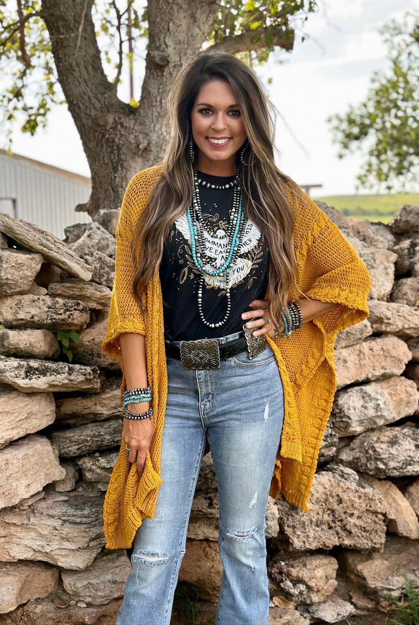 Kate Mustard Knit Kimono