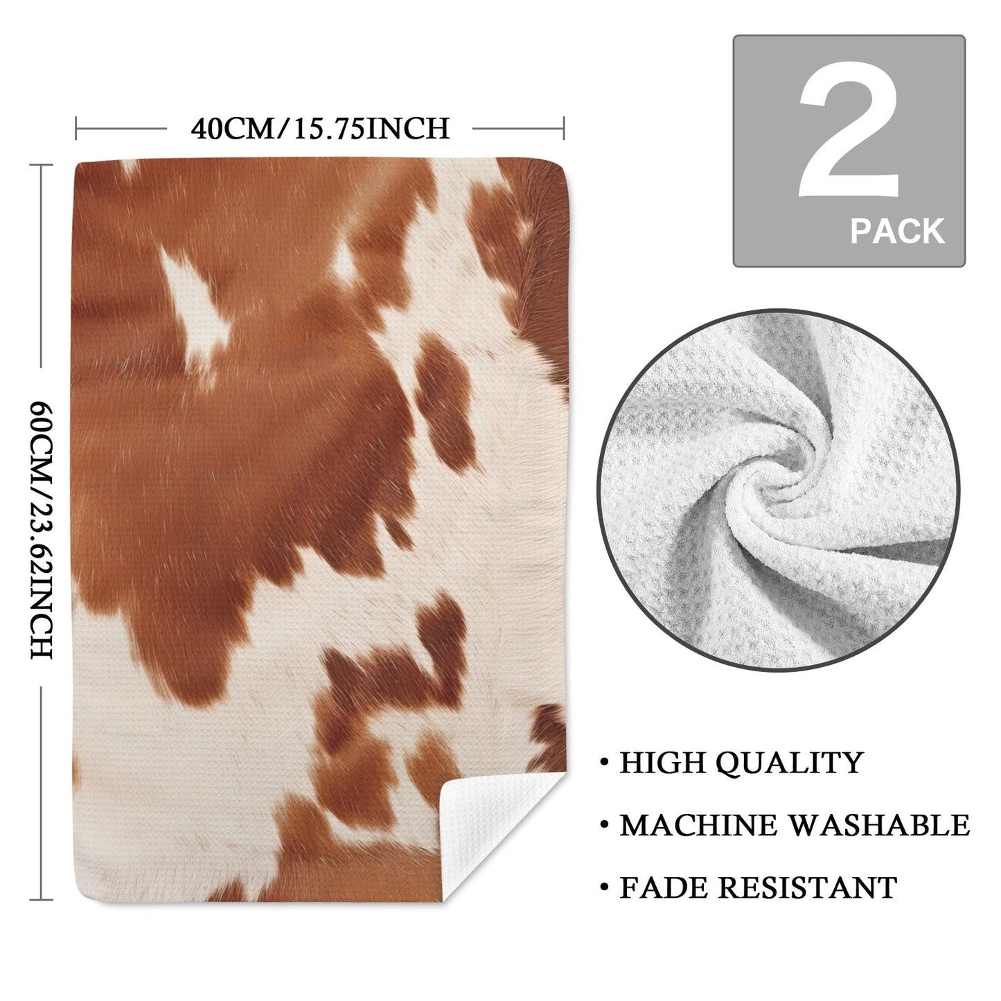 Baha Ranch Cow Print Set of 2 Dish Towels made in America Kitchen Towels