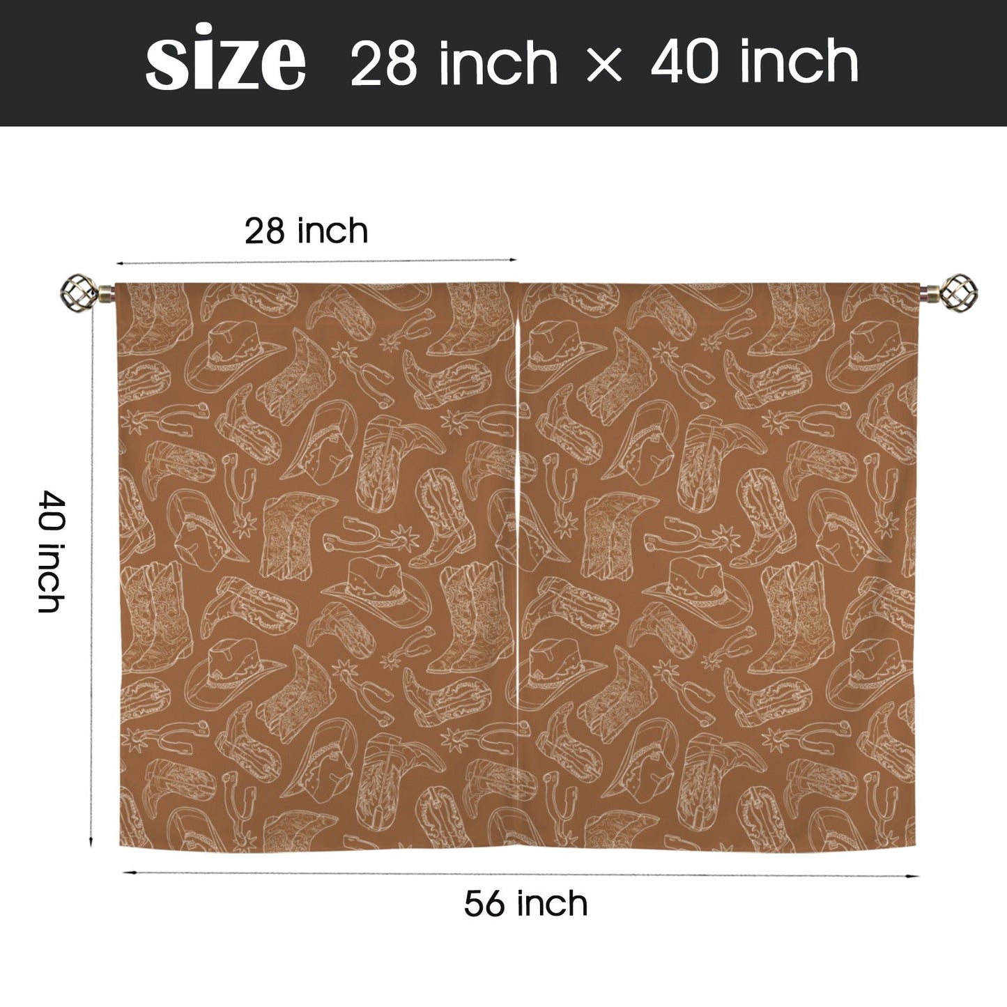 Baha Ranch Western Print Curtains Window Curtain 28"x40" (2-Piece) Made in America
