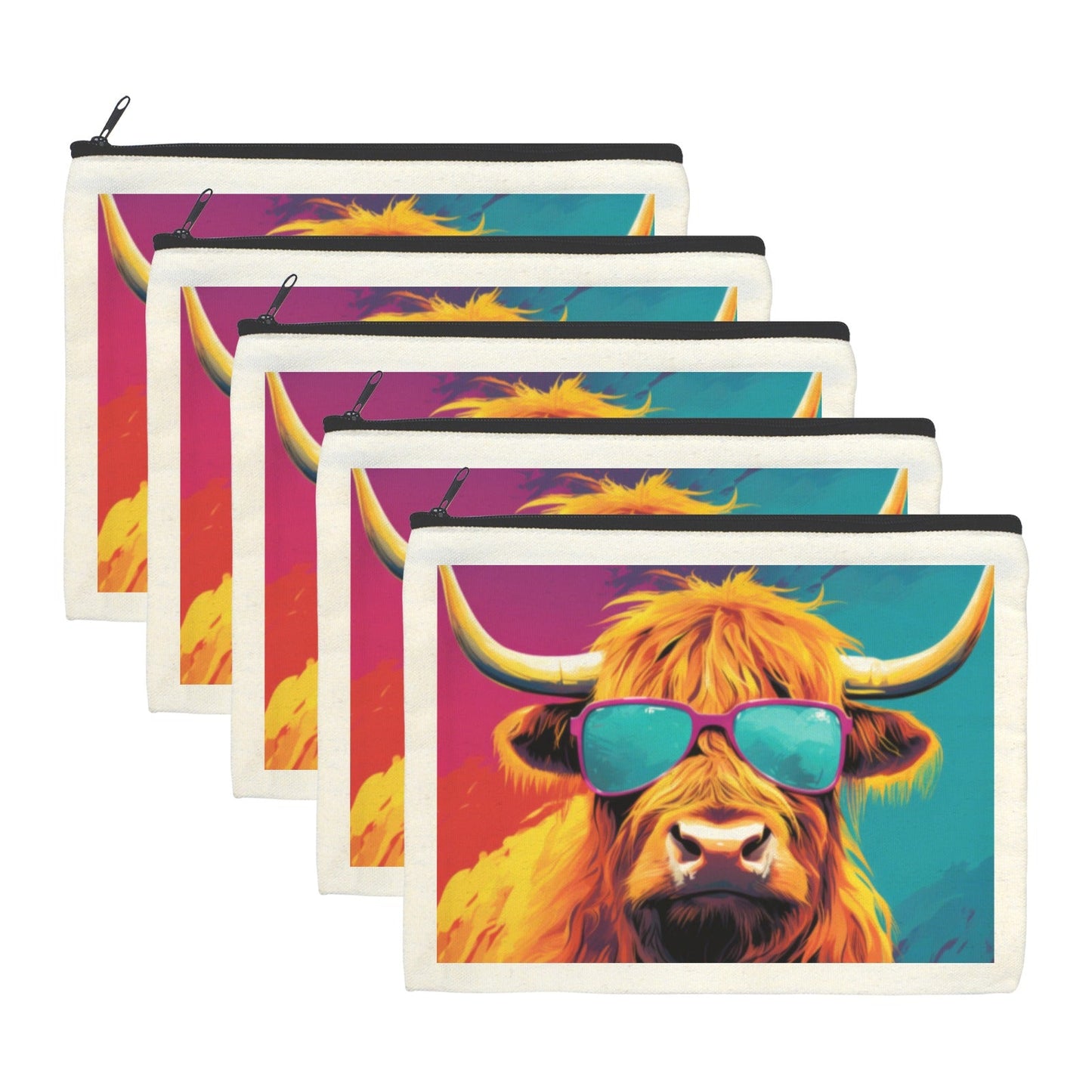 Baha Ranch Cool Highland Cow Cosmetic Bag Pack of 5 Made in America