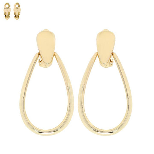 Teardrop Shaped Doorknocker Clip On Earrings