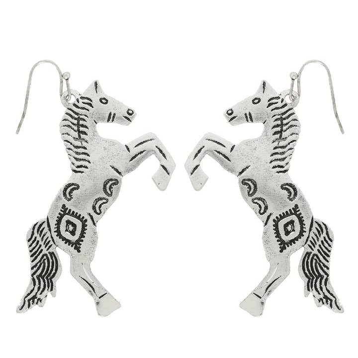 Western Aztec Design Horse Metal Earrings