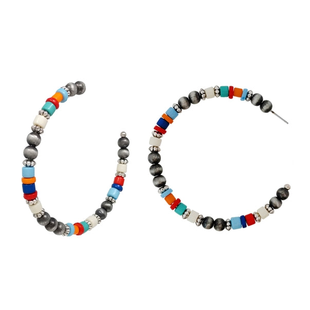 Navajo Pearl Multi-Color Beaded Half Hoop Earrings