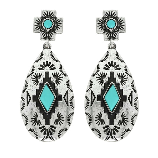 2-Tier Western Turquoise Teardrop Earrings