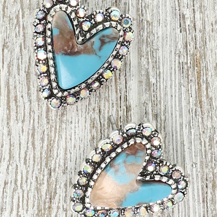 Western Turquoise Heart Shaped Drop Earrings