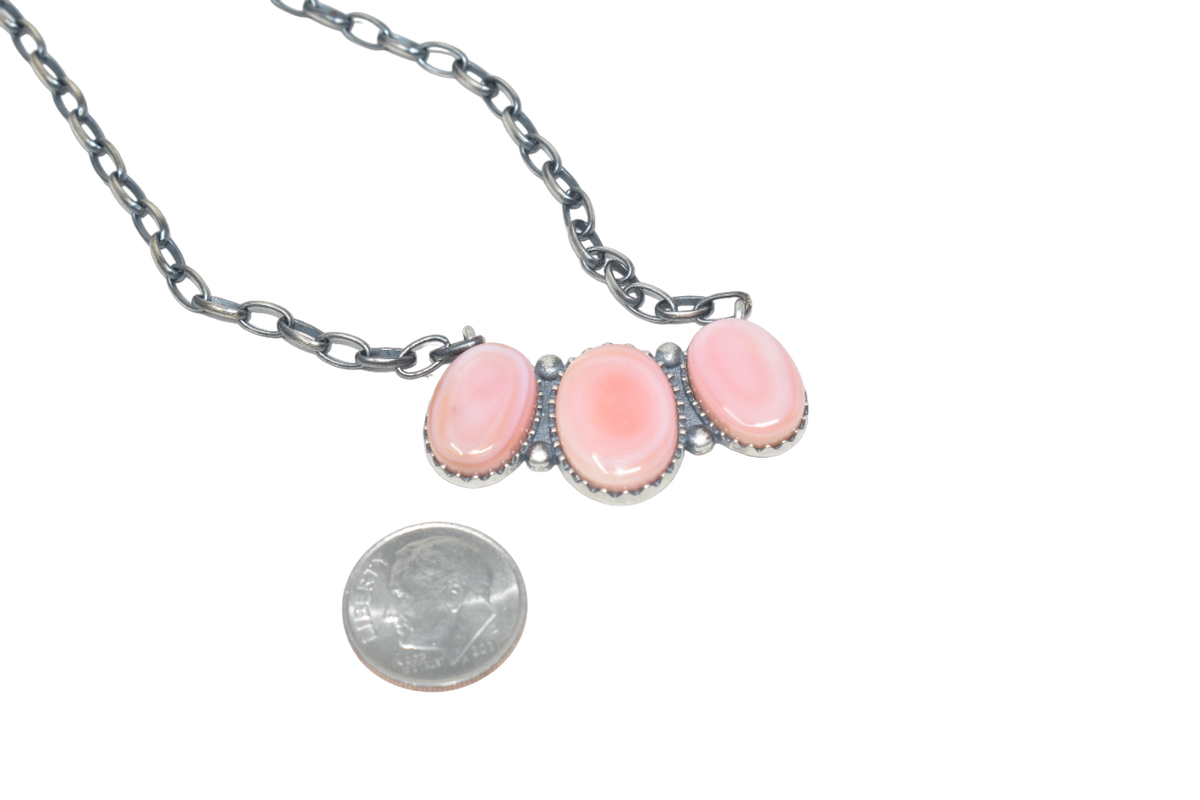 3 Pink Conch Stone Bar Necklace