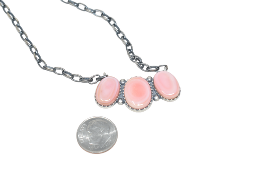 3 Pink Conch Stone Bar Necklace