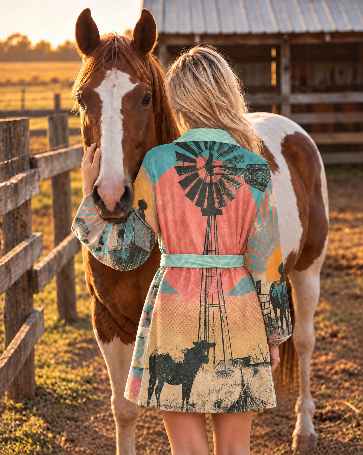 Baha Ranch Honky Tonk Kitsch Ranch Life Plush Minky Fleece Robe