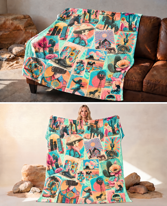 Baha Ranch Honky Tonk Kitsch Collage blanket 60 x 80 Ultra-Soft Micro Fleece Blanket Made in America