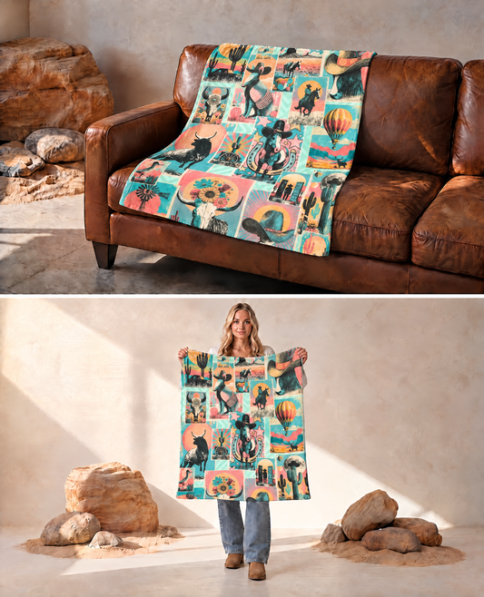 Baha Ranch Honky Tonk Kitsch Collage Throw Blanket Ultra-Soft Micro Fleece 40" x 50" Made in America