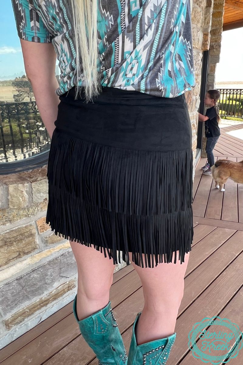 FORT WORTH FRINGE SKIRT BLACK