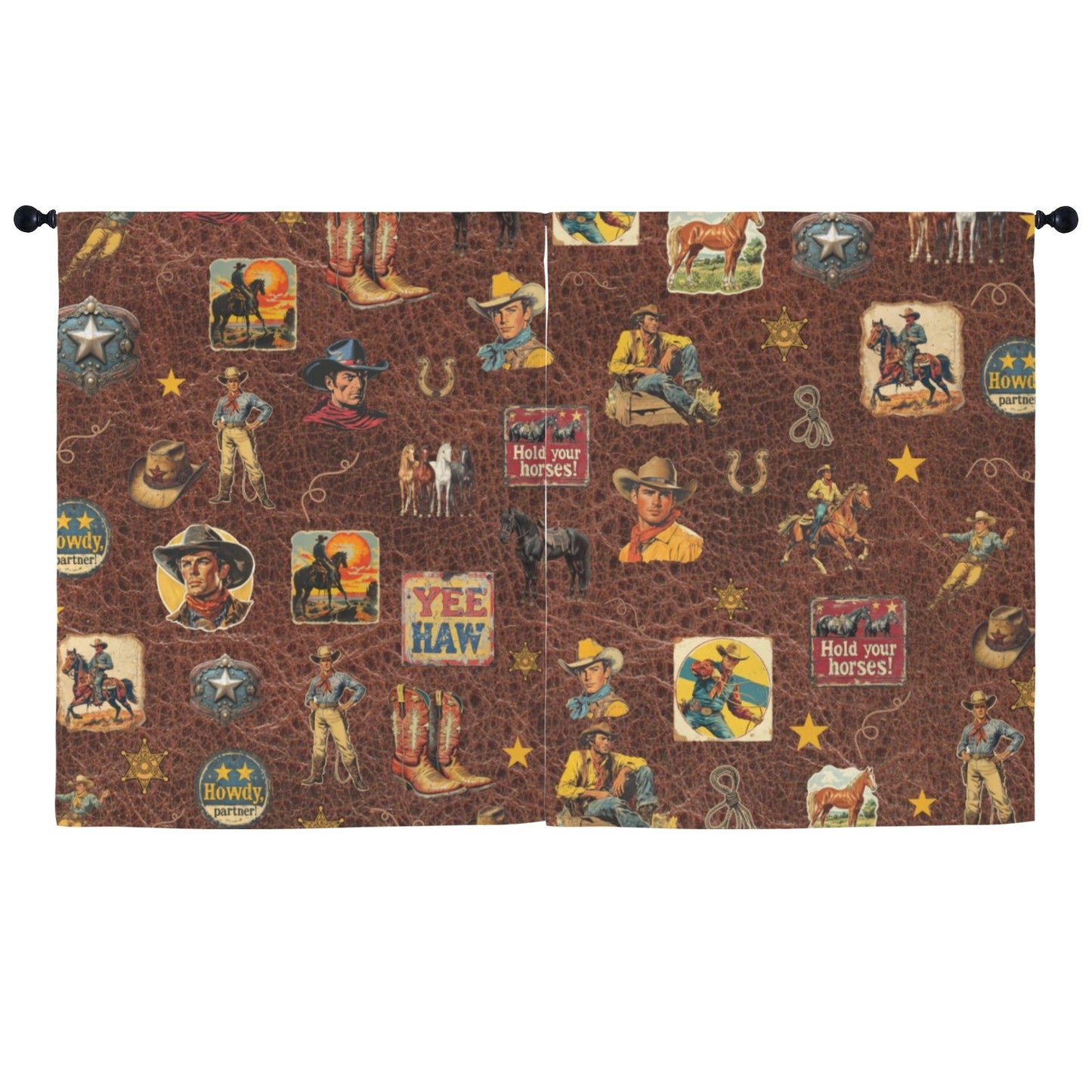 Baha Ranch Vintage Cowboy Collage Western Curtains 52" x 63" Made in America