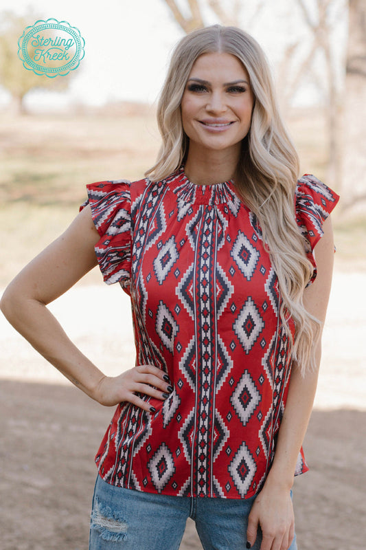 BABYDOLL TOP RED AZTEC