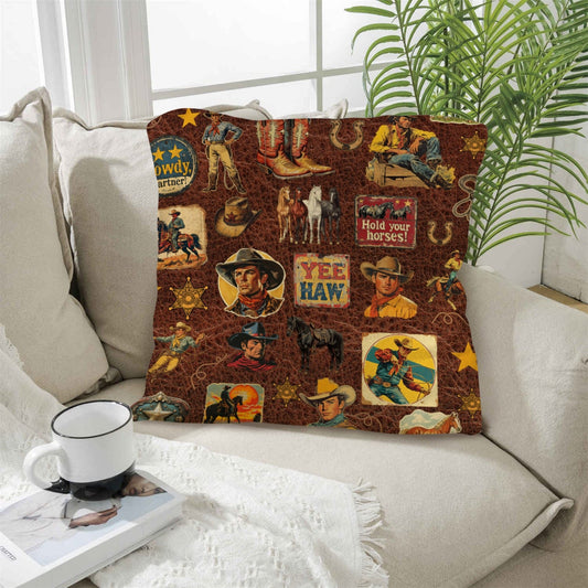 Baha Ranch Vintage Cowboy Collage Western Throw Pillow Case Made in America