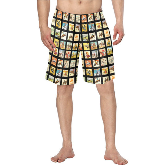 Baha Ranch Vintage Cowboy Collage Western Men's Swim Trunk Shorts