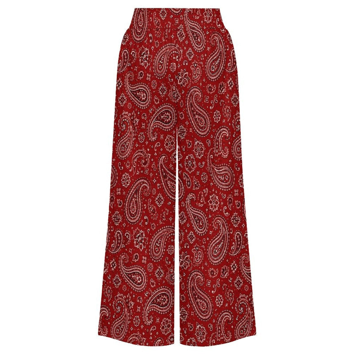 Baha Ranch Red Paisley Bandana Large Print High Waisted Wide Leg Pants