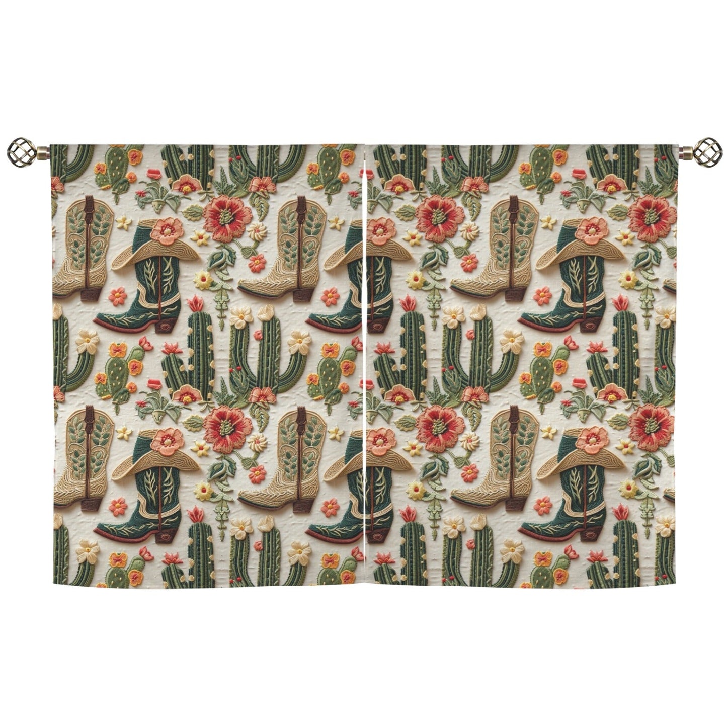 Baha Ranch Cactus and Boots Curtains 28"x40" (2-Piece) Made in America