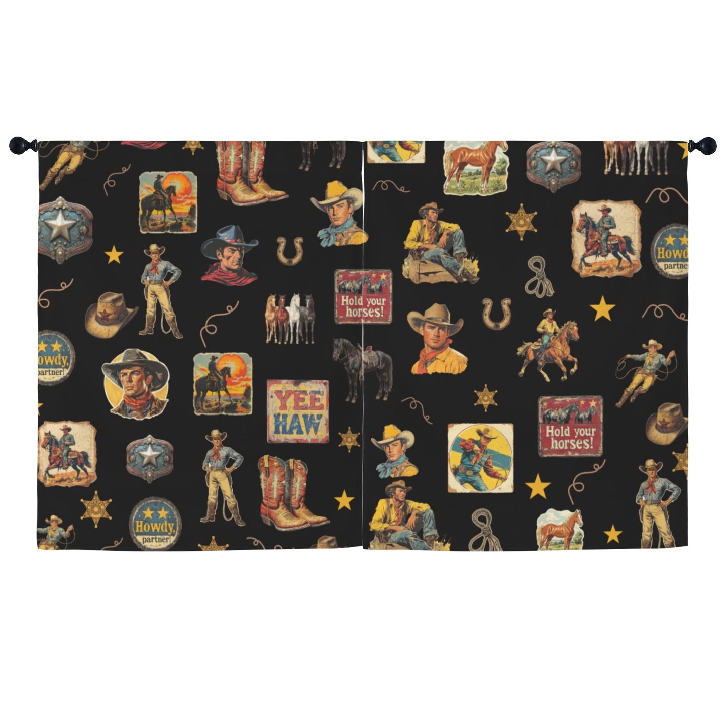 Baha Ranch Vintage Cowboy Collage Western Curtains 52" x 63" Made in America
