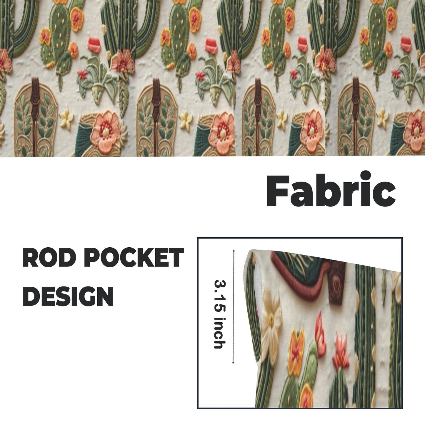 Baha Ranch Cactus and Boots Curtains 28"x40" (2-Piece) Made in America