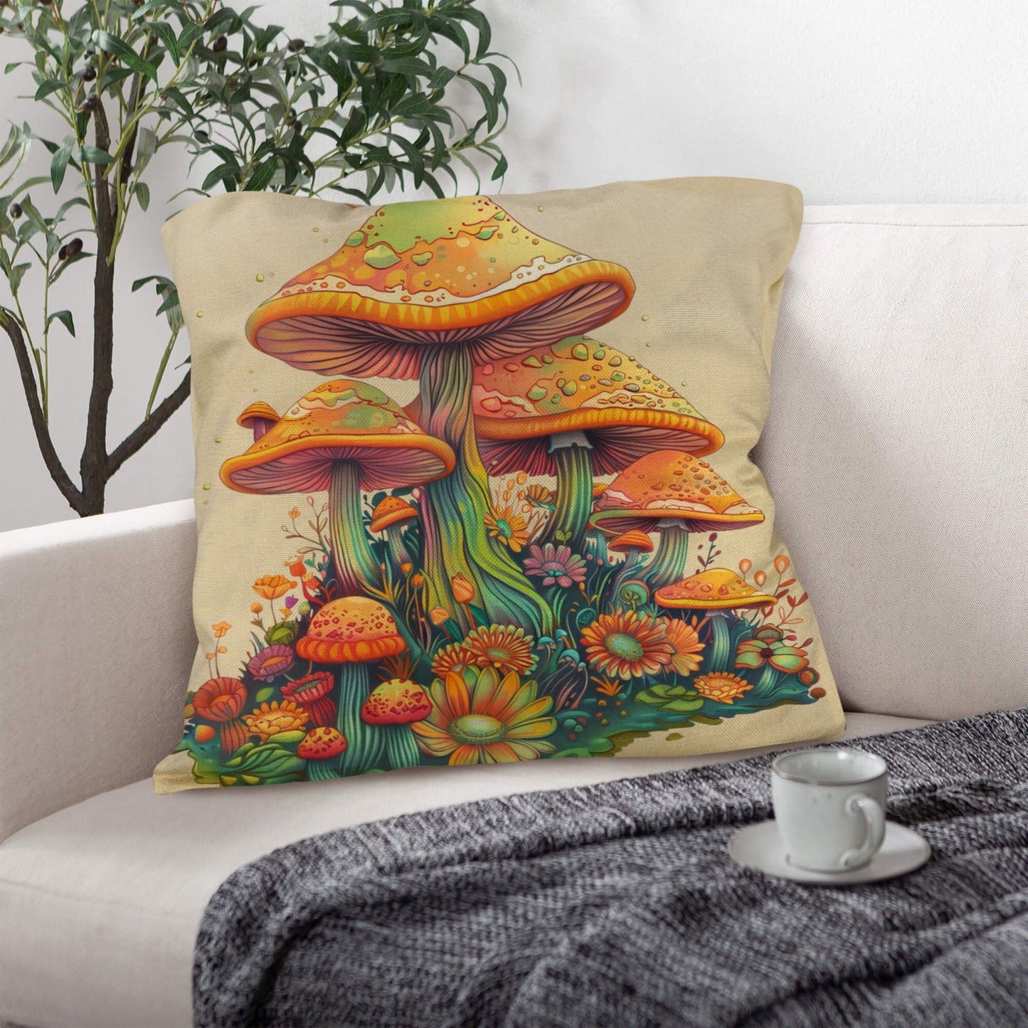 Baha Ranch Retro Mushrooms Pillow Case Made in America
