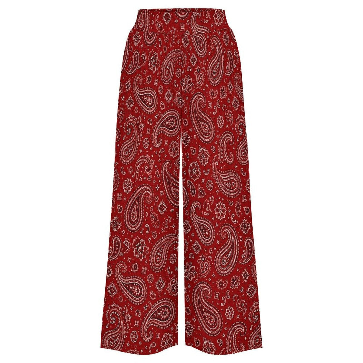 Baha Ranch Red Paisley Bandana Large Print High Waisted Wide Leg Pants