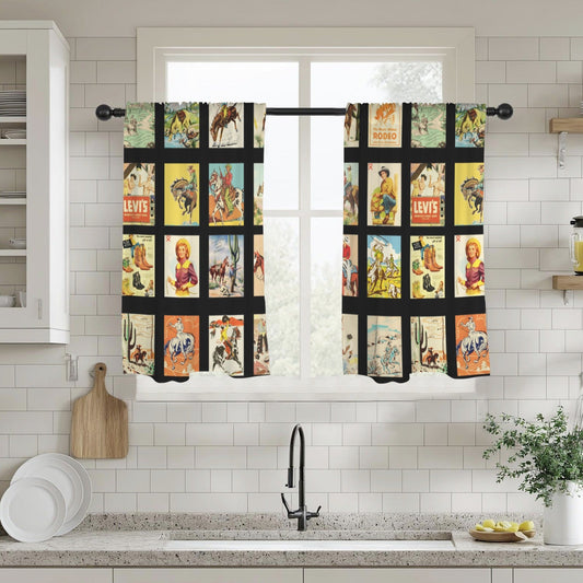 Baha Ranch Vintage Western Collage Window Curtains 28"x40" (2-Piece)Made in America