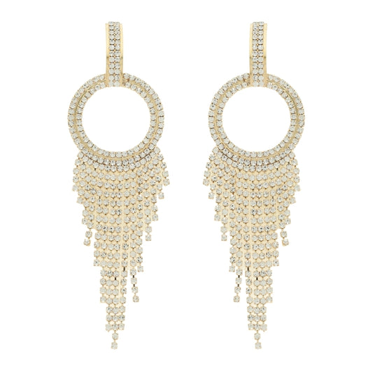 Open Circle Rhinestone Fishtail Tassel Earrings