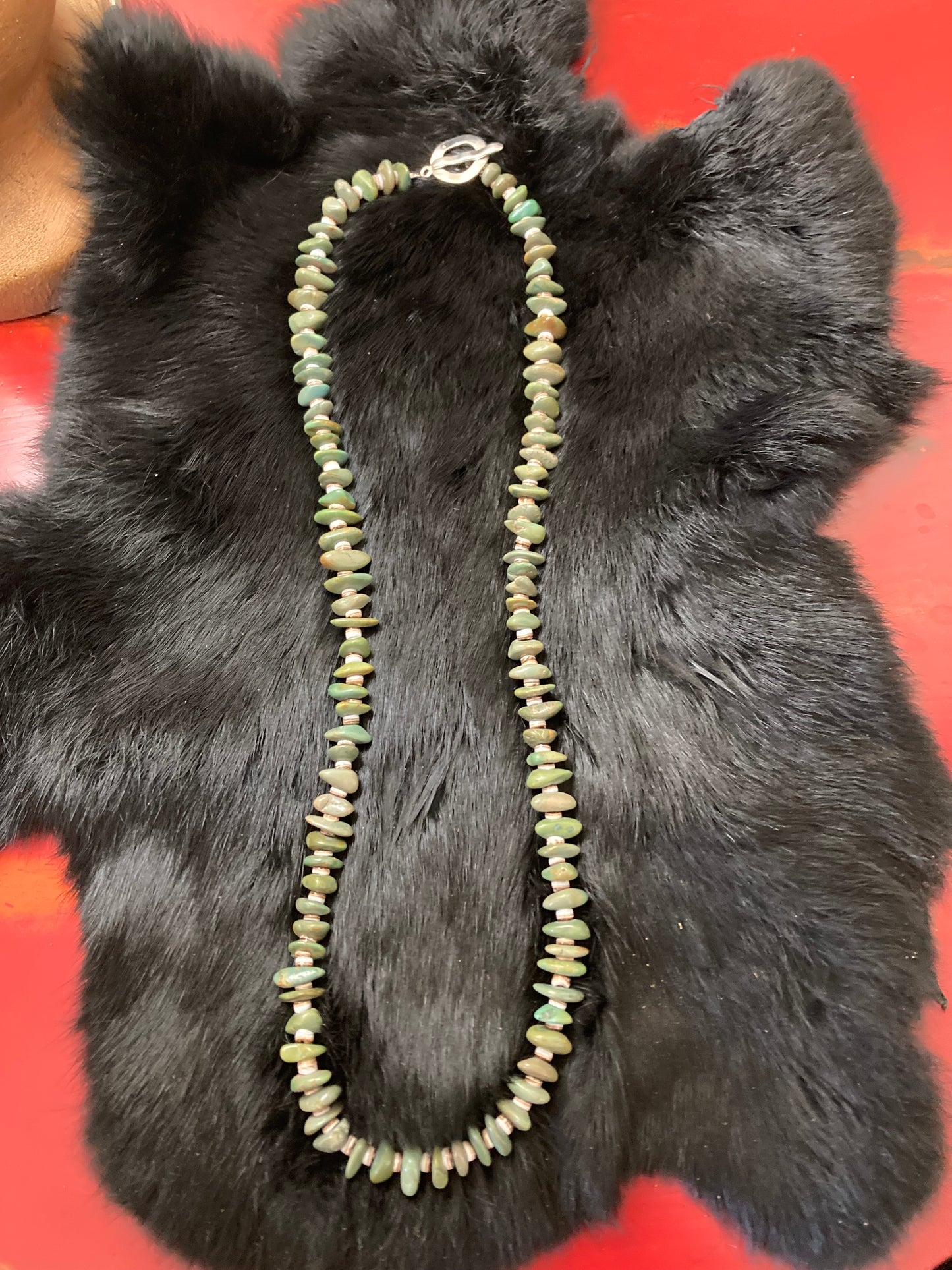 Long genuine Turquoise and Heshi Necklace