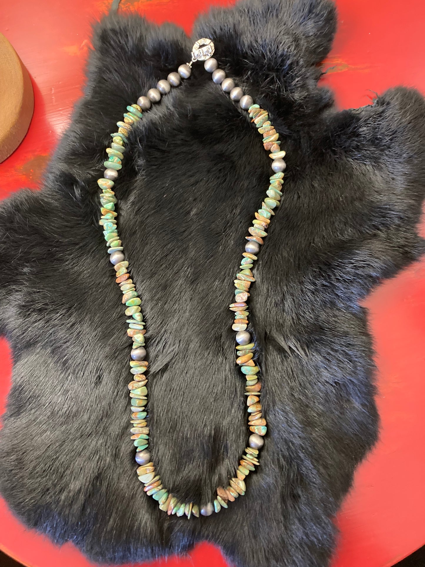 Long Genuine Turquoise & faux Navajo pearls