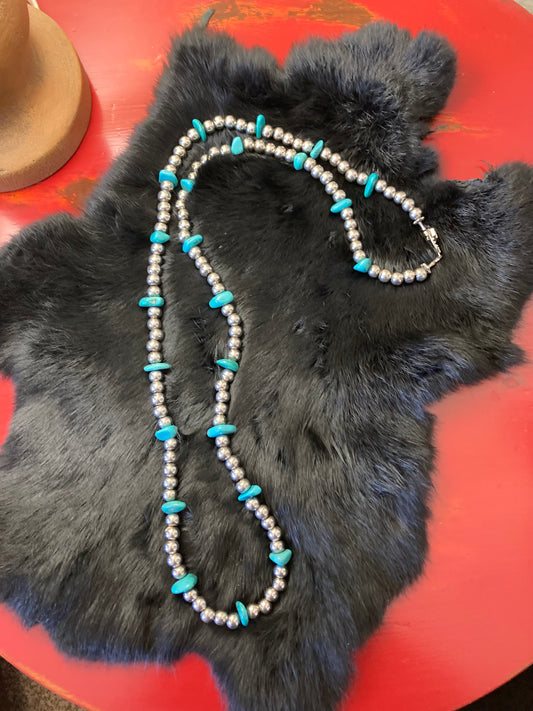 Long Navajo Pearl with Large Turquoise chip